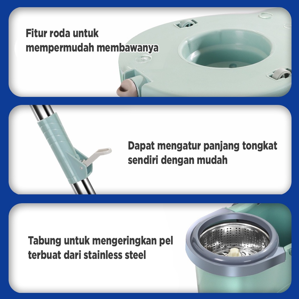 ALAT PEL LANTAI MOP DENGAN ROL PRAKTIS KAIN PEL PUTAR SPIN MOP 6L BUCKET ULTRA MOP