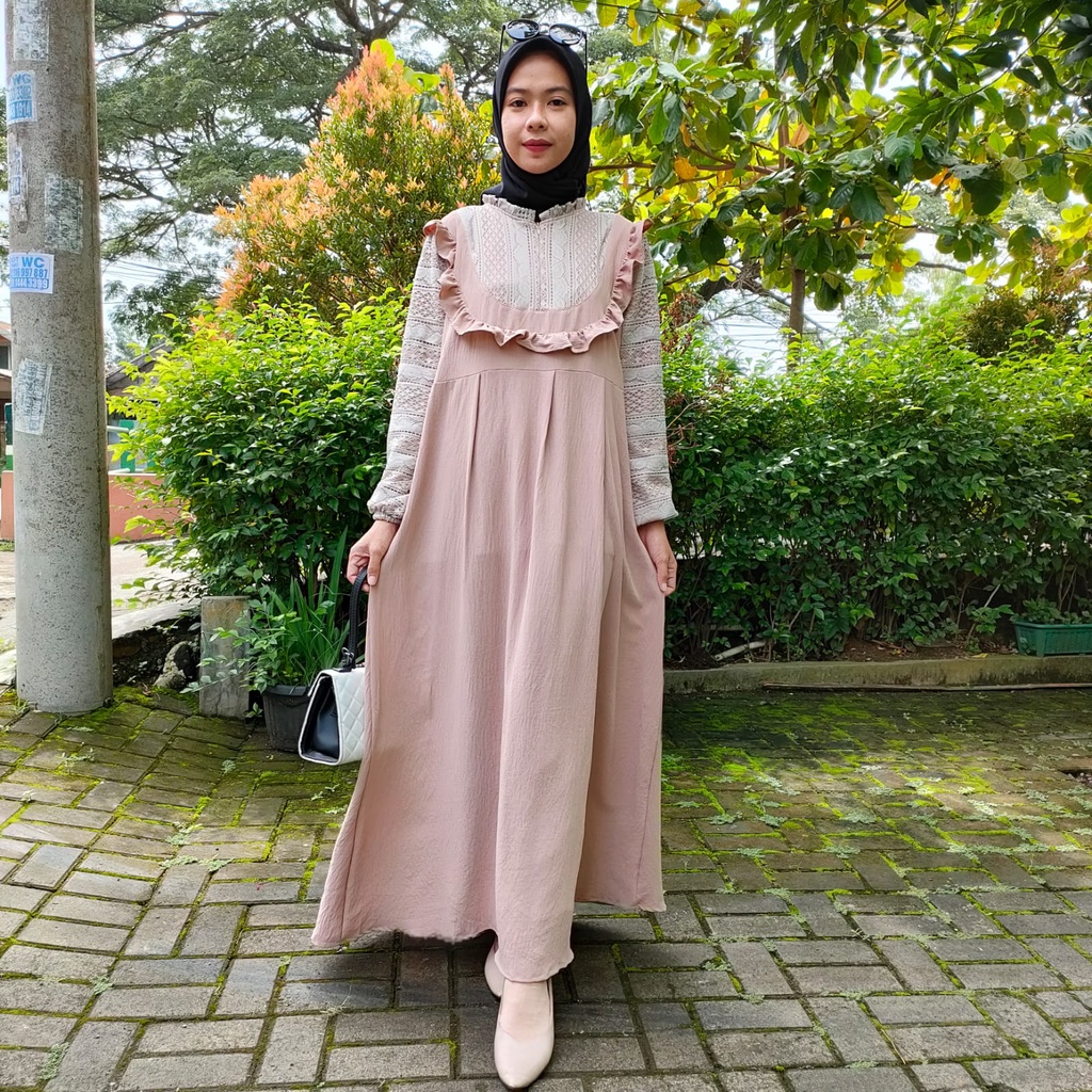 Gamis dress Terra Crinkle Airflow  Mix Renda Premium Terbaru