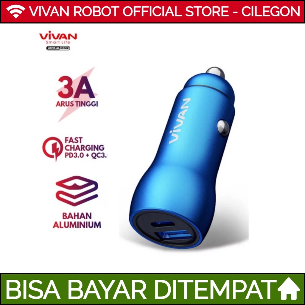 VIVAN VCC04 Car Charger Casan Colokan Mobil Dual Port USB C 3A Super Fast Charge Original
