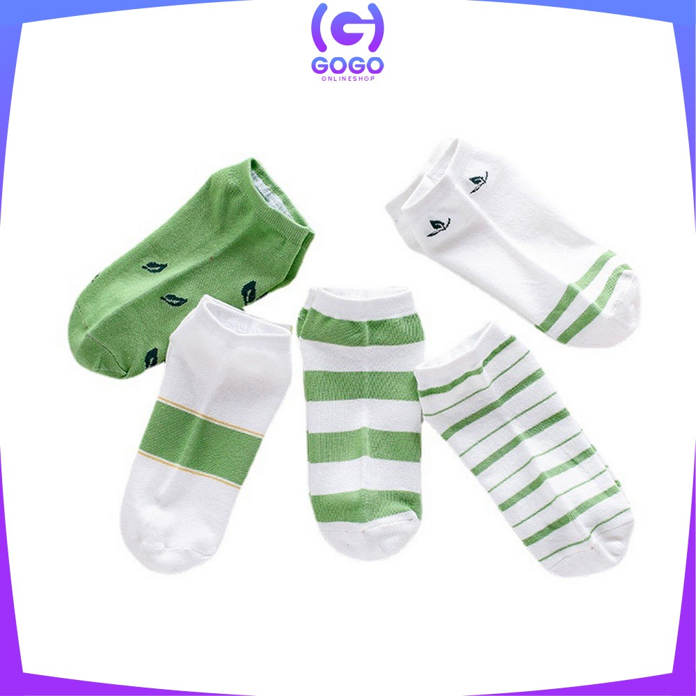 GOGO-P185 Kaos Kaki Semata Kaki Motif Daun Wanita Gaya Korea / Green Leaf Ankle Sock / Kaus Kaki Pendek Wanita Dewasa / Fashion Woman