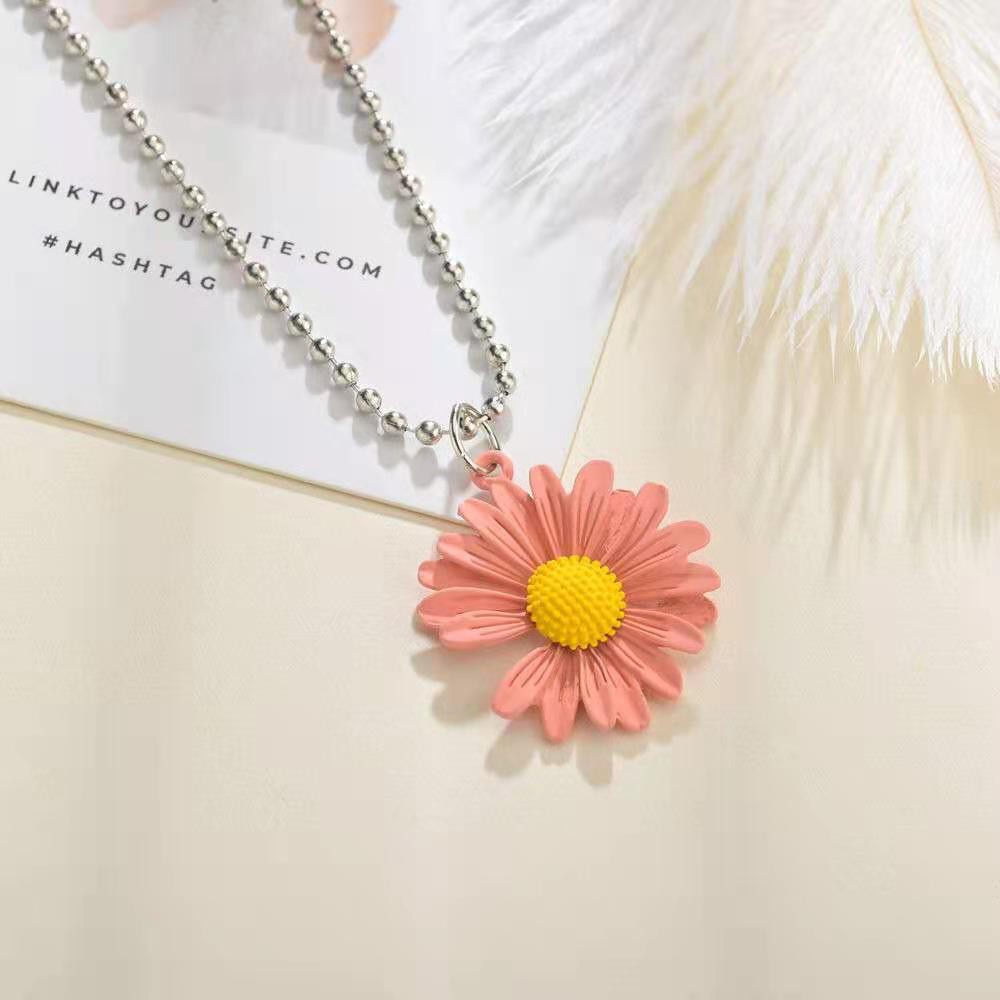 KALUNG RANTAI DENGAN BANDUL BUNGA Daisy Matahari Kecil Bahan Alloy Wanita/souvenir cantik murah lucu