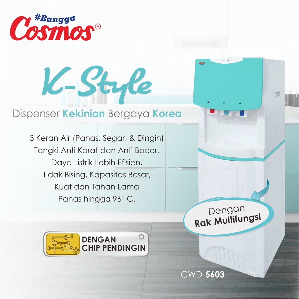 COSMOS Dispenser CWD-5603 3 Keran / Kran Air Panas, Segar dan Dingin dengan Rak Multifungsi