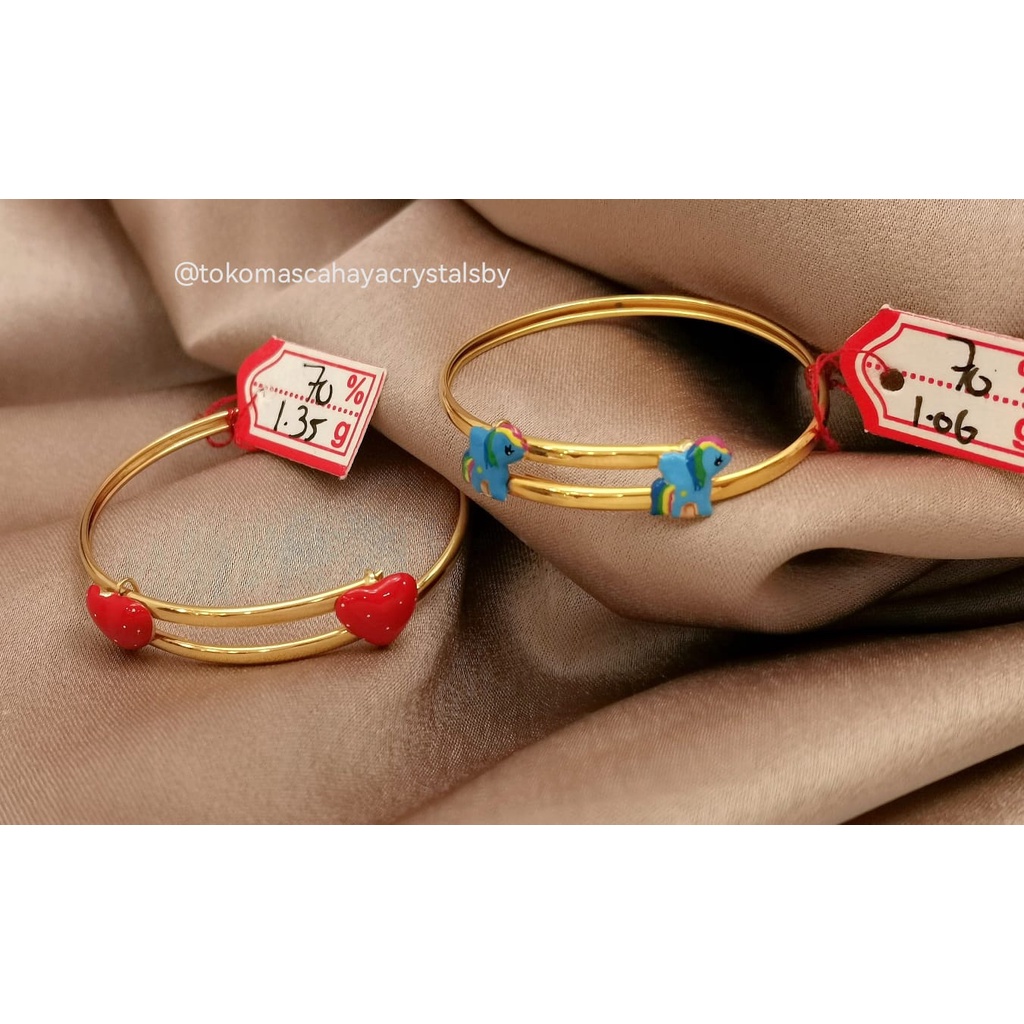 Gelang Bayi Kartun serut emas kuning kadar 16k 70% 700. (Strawberry / stroberi &amp; Kuda poni)