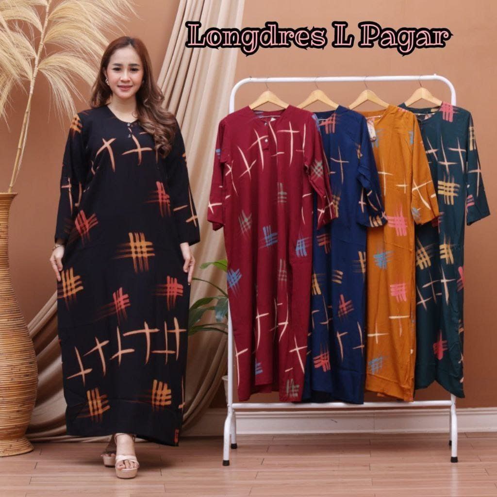 Longdress SURAT KABAR LD 100 - 110 I Daster Dress Batik Wanita Panjang Busui Kancing Depan Adem Kekinian Murah