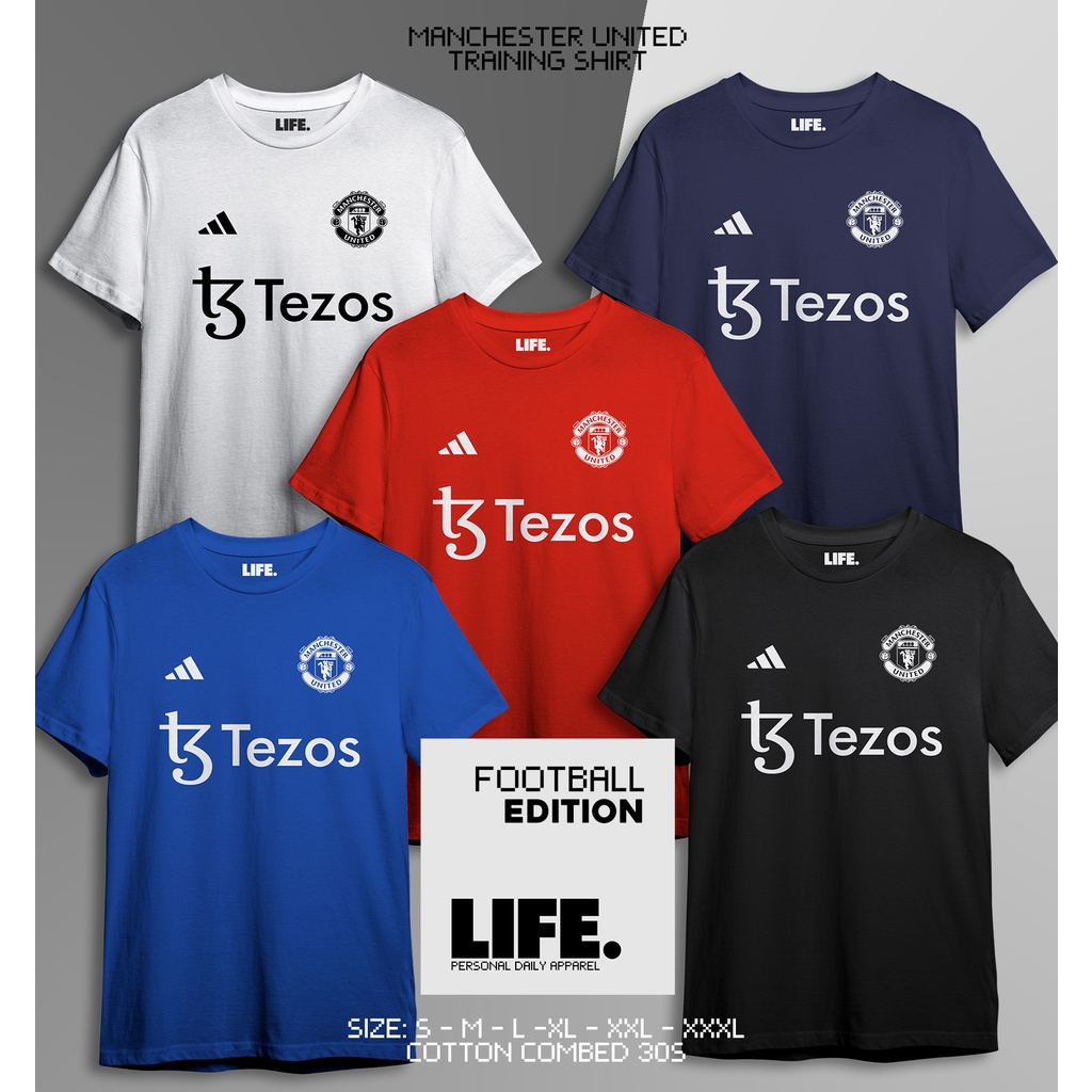 Kaos MU Training Tezos United Terbaru Anak & Dewasa Manchester Setan Merah Bahan Katun Combed 30s Un