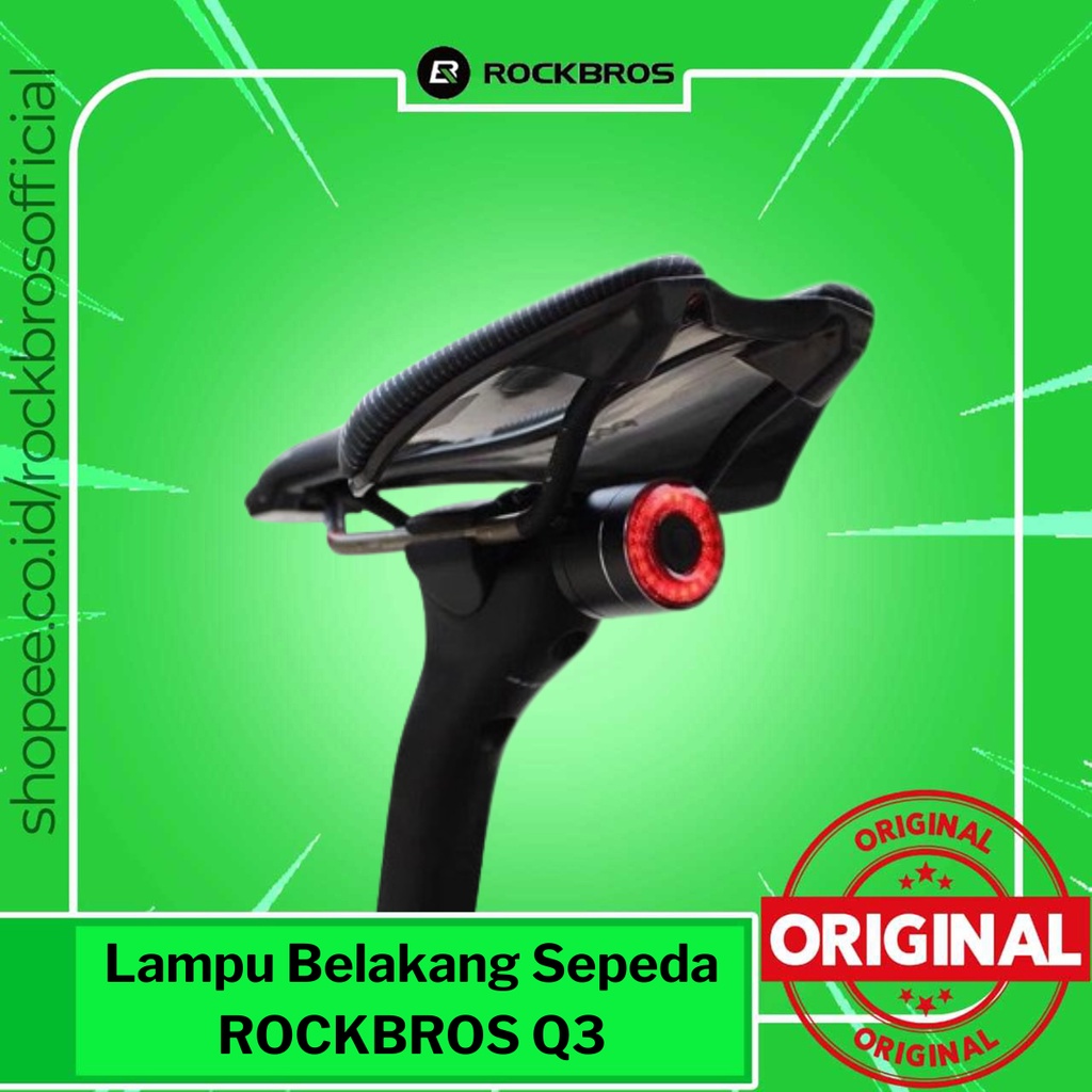 Lampu Belakang Sepeda Rockbros Q3 Bicycle Smart Light Tail Rear Brake Sensor 2 Brackets Rechargeable Waterproof