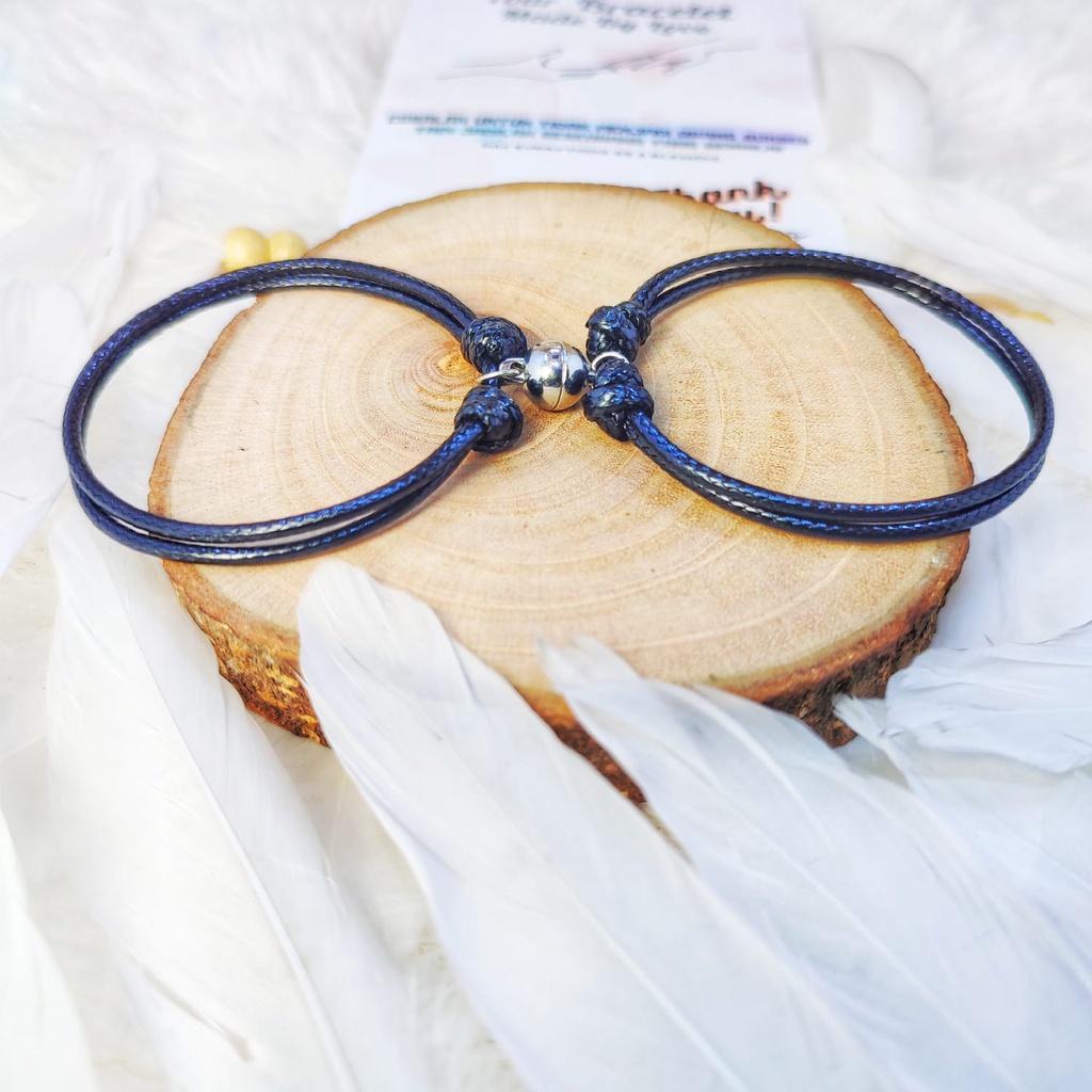 2Pcs Gelang Magnet Couple Tanpa Huruf | Gelang Couple Magnet | Tali Korea 2mm Warna Hitam|Coklat | G