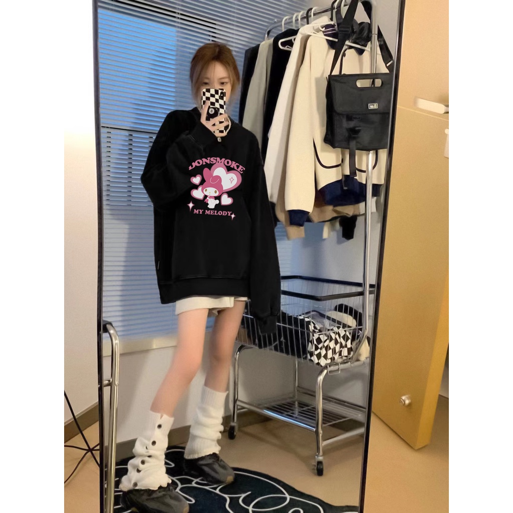 Sweater Oversize Pink Cartoon Unisex Sweater Oversize Korean Style