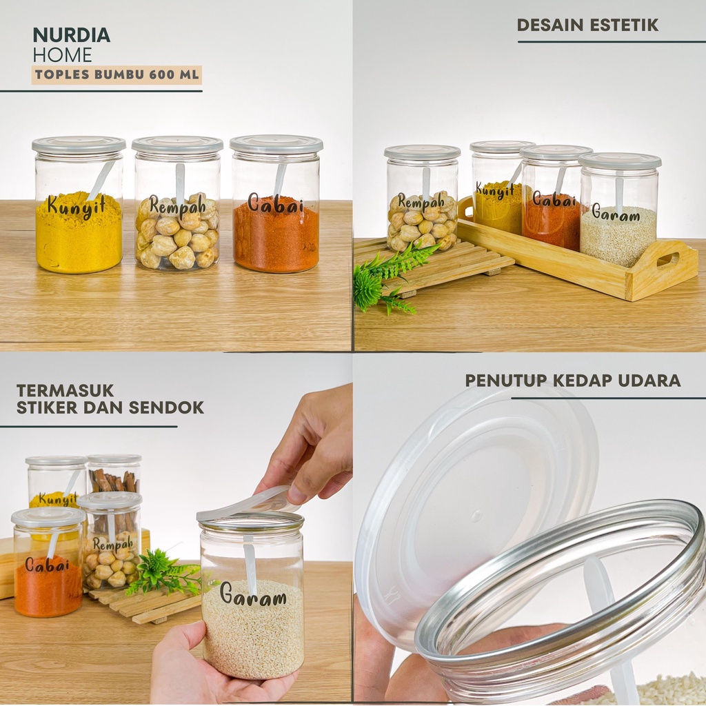 Toples Bumbu Dapur 600 ml Nurdia Home (Tempat bumbu dapur / Wadah bumbu dapur / Botol bumbu) - J04