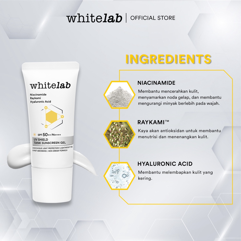 Whitelab Uv Shield Tank Sunscreen Gel Spf 50++ Pa++++ - Sunblock Pelindung Sinar Matahari Uv A Uv B Blue Light