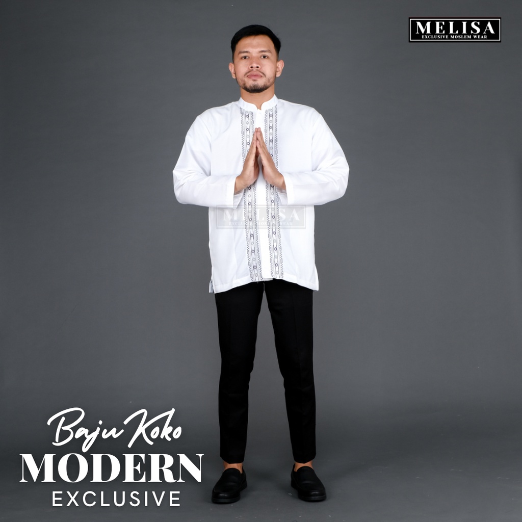 Baju Koko Pria Lengan Panjang Bahan Poli Katun Warna Putih Tulang Size M L XL XXL XXXL XXXXL