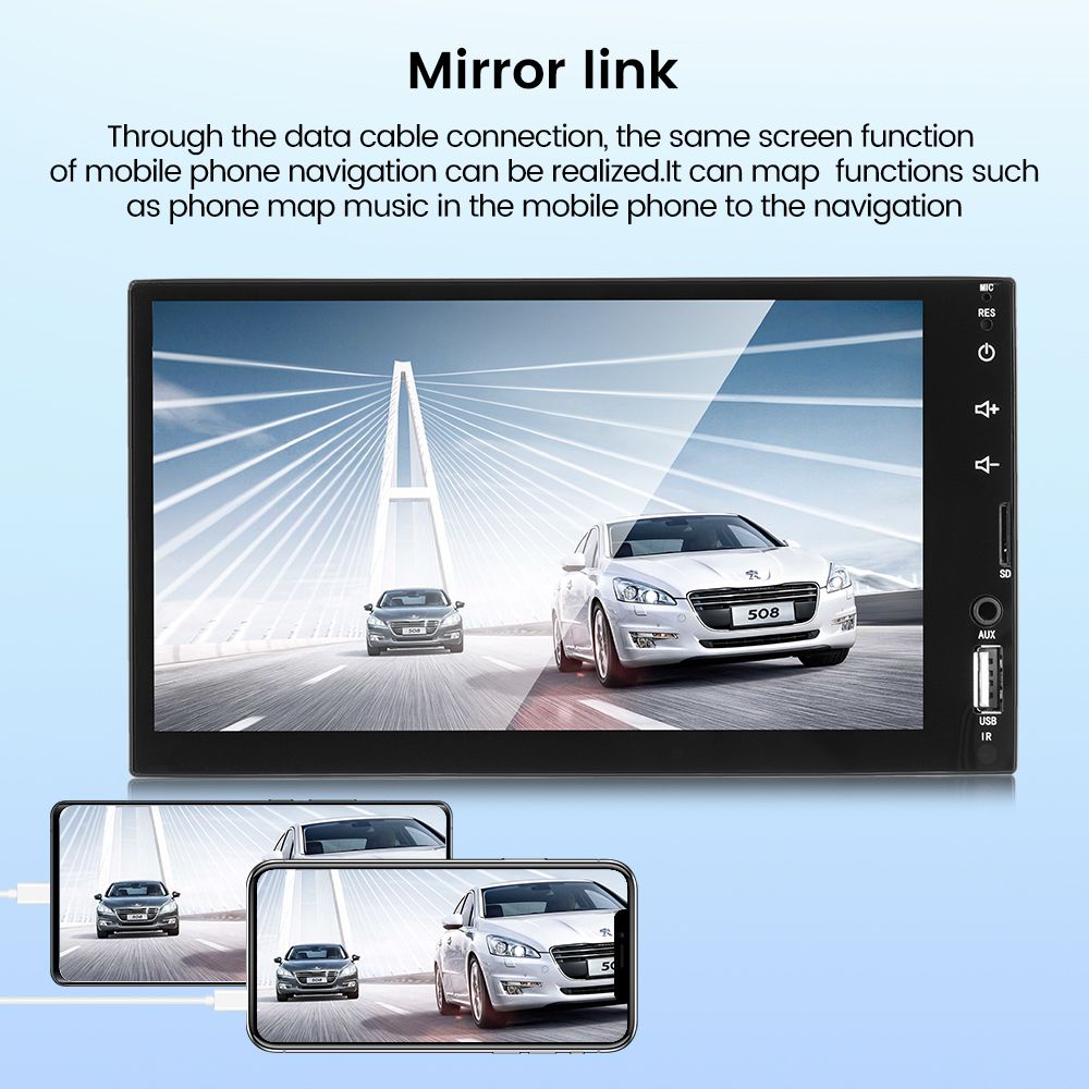 2 DIN Car Stereo 7 inci Head Unit Multimedia Video Player dengan Bluetooth Panggilan Hands Free AUX-Input TF USB Port