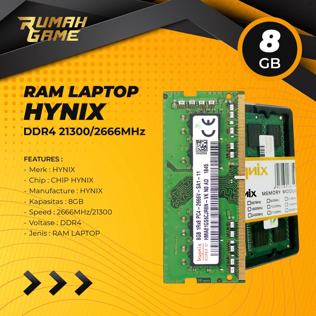 SK Hynix RAM Laptop 8GB DDR4 21300 2666Mhz Sodimm