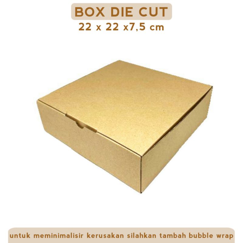 KARDUS BOX DIE CUT 22x22x7,5 cm BOX PIZZA / KOTAK KADO / DUS PACKING | BOX HAMPERS PAKAIAN BAJU HODD