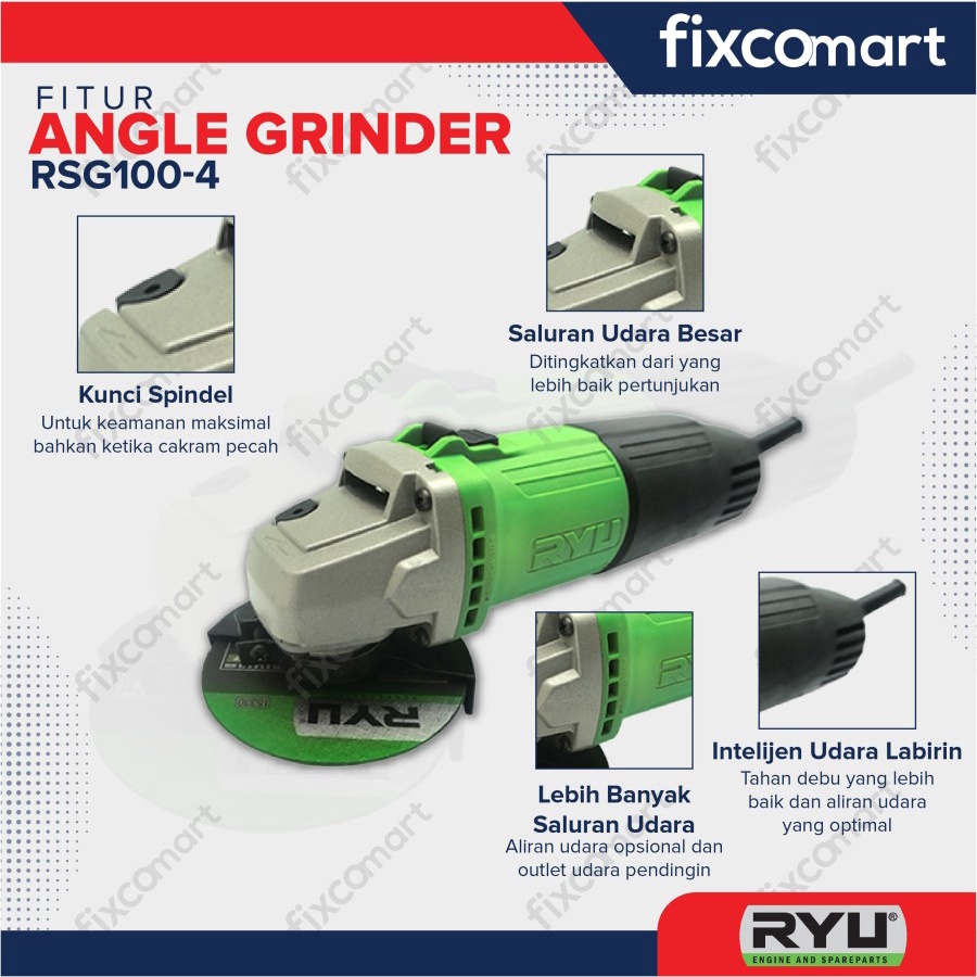 Ryu Angle Grinder / Mesin Gurinda Tangan 4 Inch Rsg 100-4 580 W