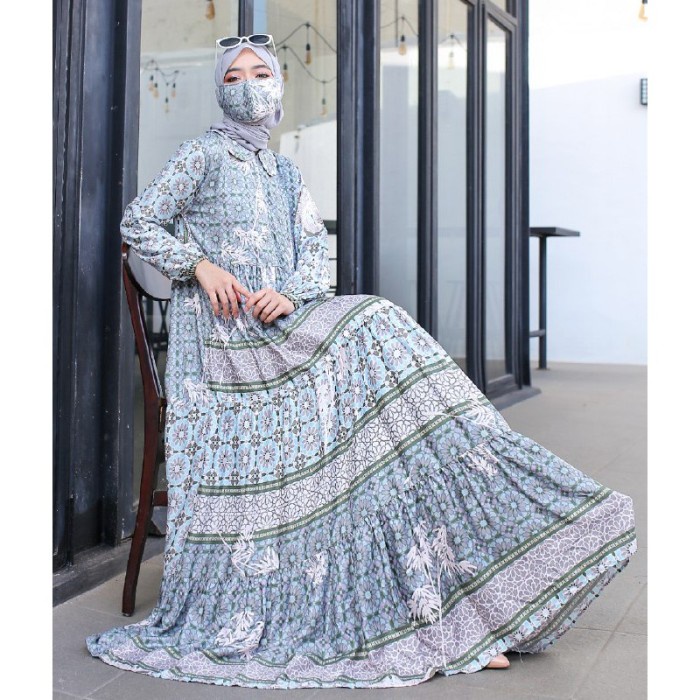 RAMADHAN baju gamis wanita terbaru 2021 yodra maxi dress muslim wanita - abu silver LEBARAN IDUL FITRI / ADHA