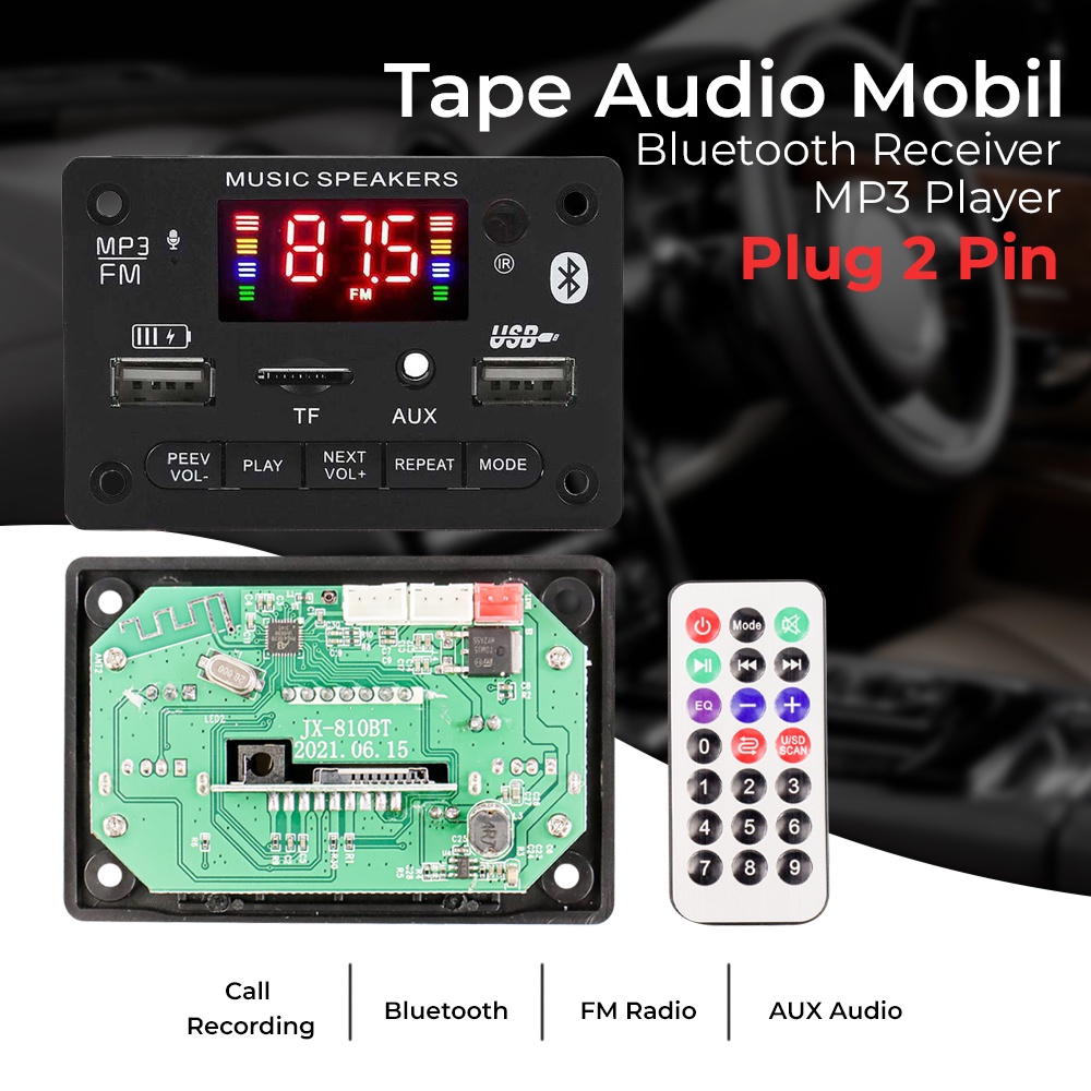 Tape Audio Mobil MP3 Player Bluetooth Receiver - JX-810BT - Black