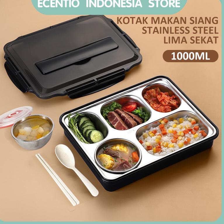 TERBARU ecentio lunch box 304 stainless steel /Kotak Makan 5 Sekat Tahan Panas Dan Anti Tumpah tempat makan misting tempat makan bekal nasi