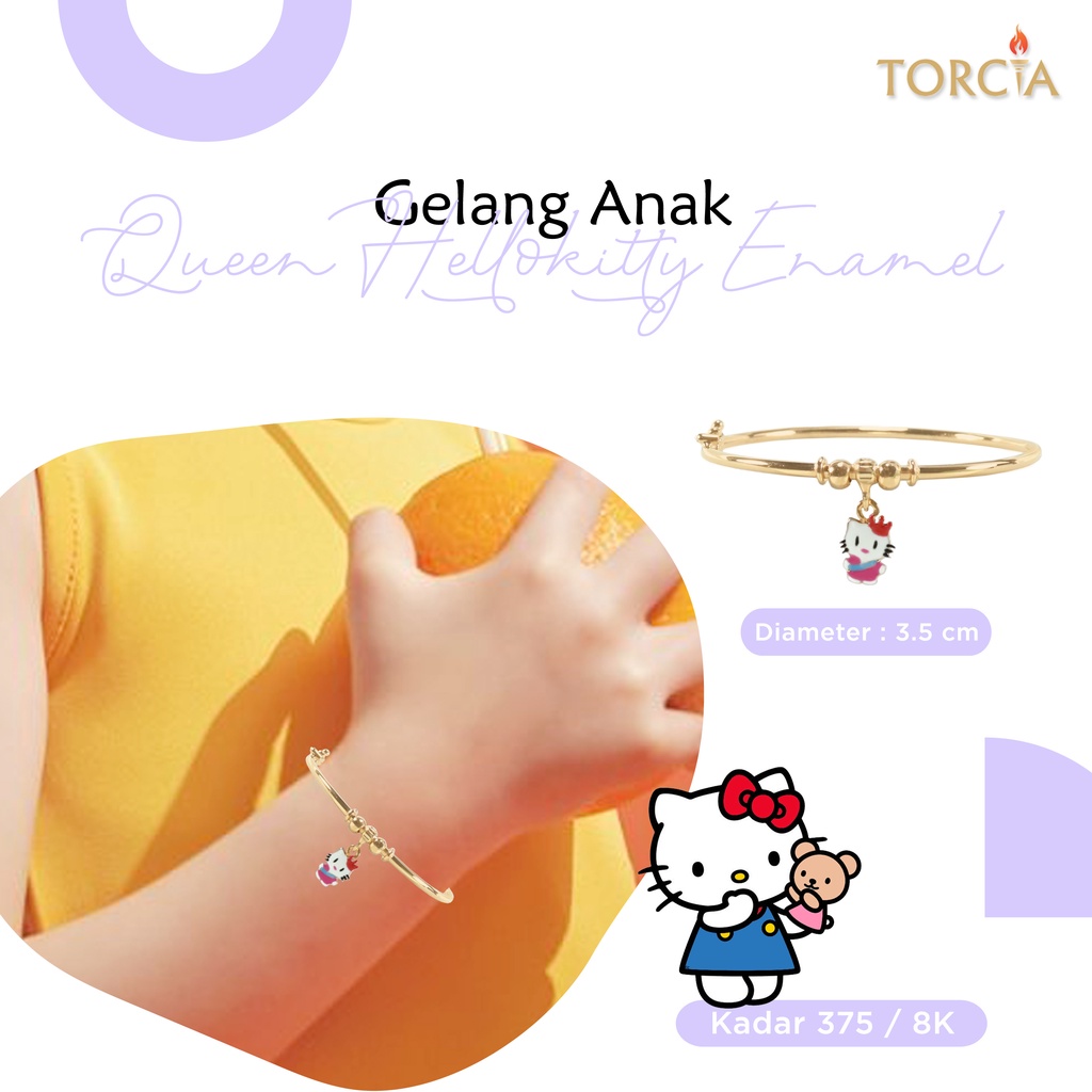 Gelang Bayi dan Anak Emas Asli Queen Hello Kitty Enamel Kadar 375 Torcia
