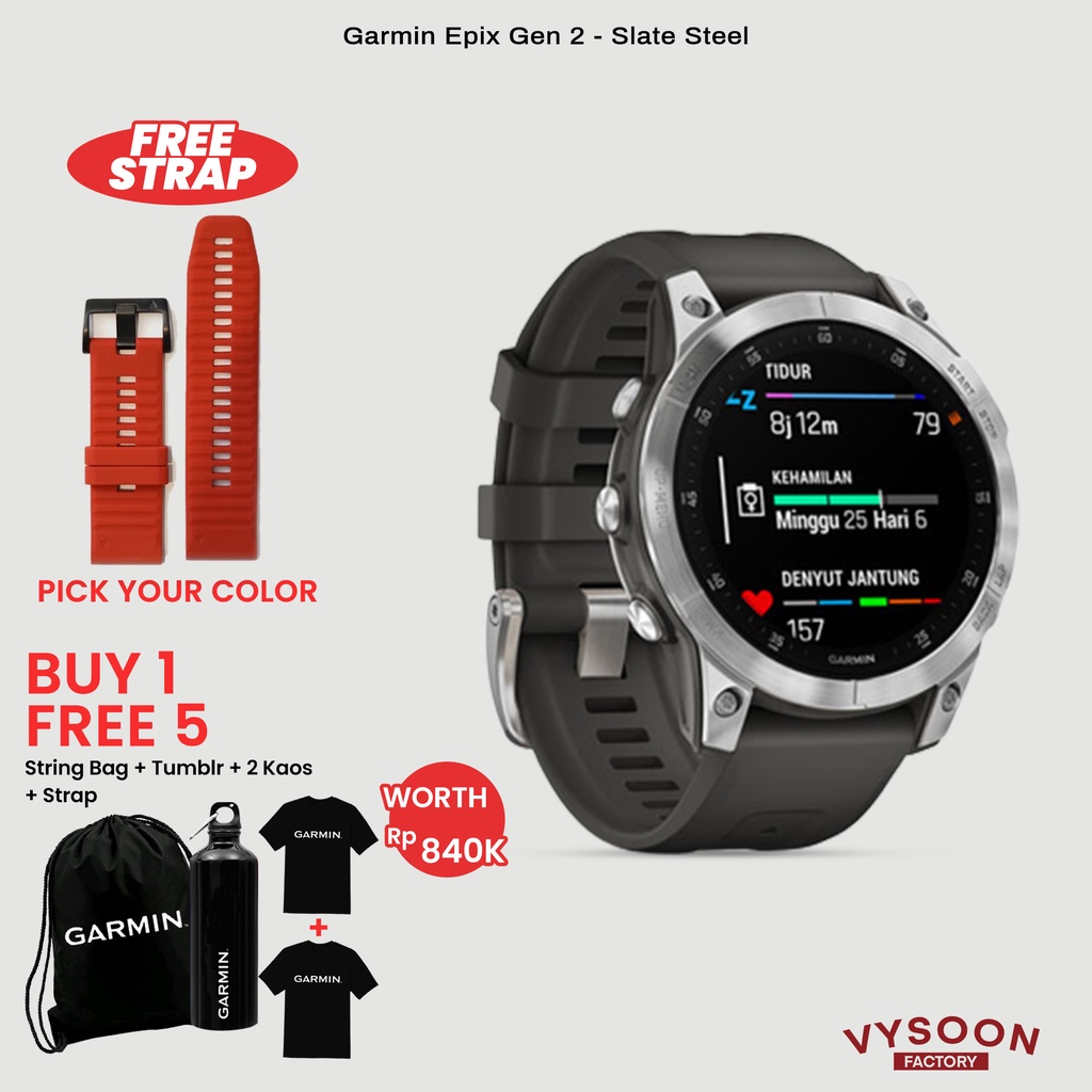 Garmin Epix Gen 2 Slate Steel w/ Gray Silicone Band Garansi 2 Tahun