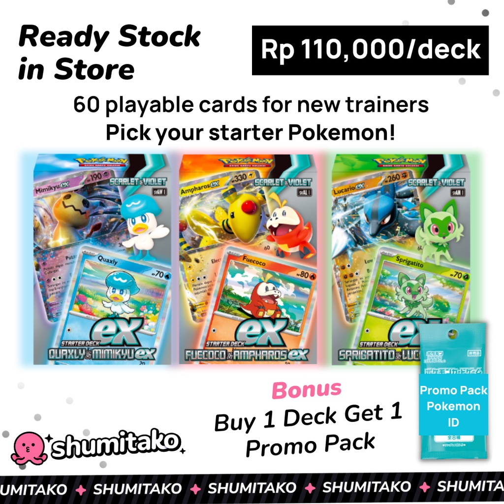 Kartu Pokemon TCG Indonesia Starter Deck ex Fuecoco & Ampharos, Sprigatito & Lucario, Quaxly & Mimik