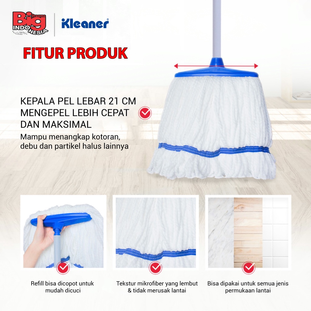 Alat Pel Lantai Microfiber Sumbu Kotak Lebar 21 cm Kleaner GSA998