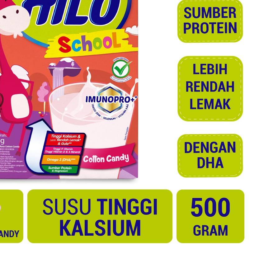 

♣ HiLo School Cotton Candy 500g - Susu Tinggi Kalsium Lebih Rendah Lemak ♬