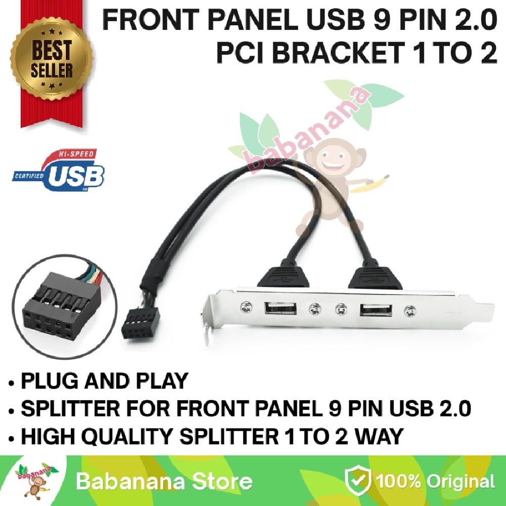 Kabel splitter USB 2.0 9 pin 1 to 2 port pc cabang slot pci hub hitam
