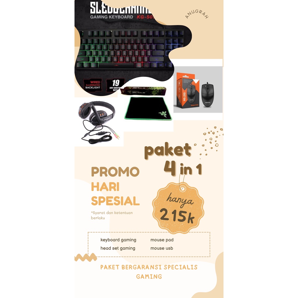 paket gaming 4in1 Keyboard Mouse headset  mousepad alas muse Gaming