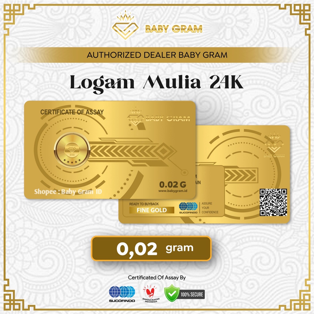 Baby Gram Logam Mulia 24 karat 0,02gr Emas Murni Mini Batangan Bersertifikat Sucofindo