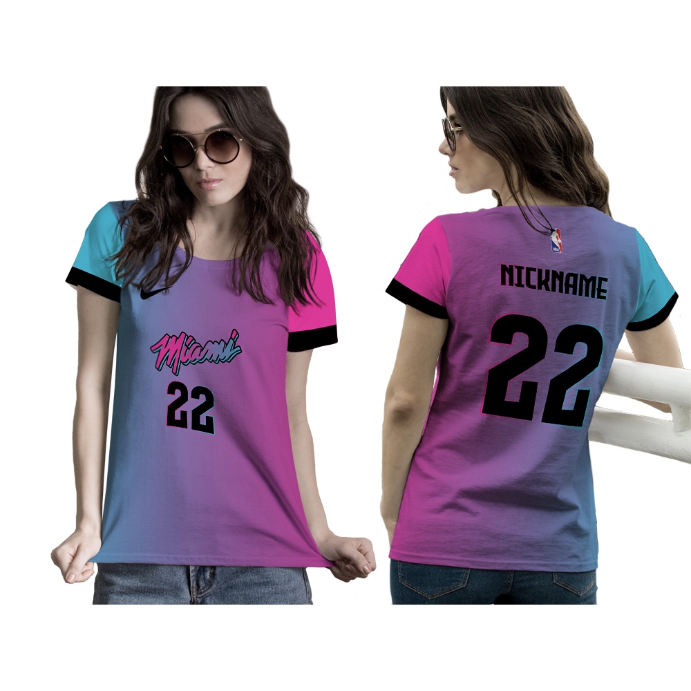 Jual Baju Kaos Tshirt Jersey Olahraga Basket Ball Miami Art 01 & 02 O-neck Wanita Full Printing Cust