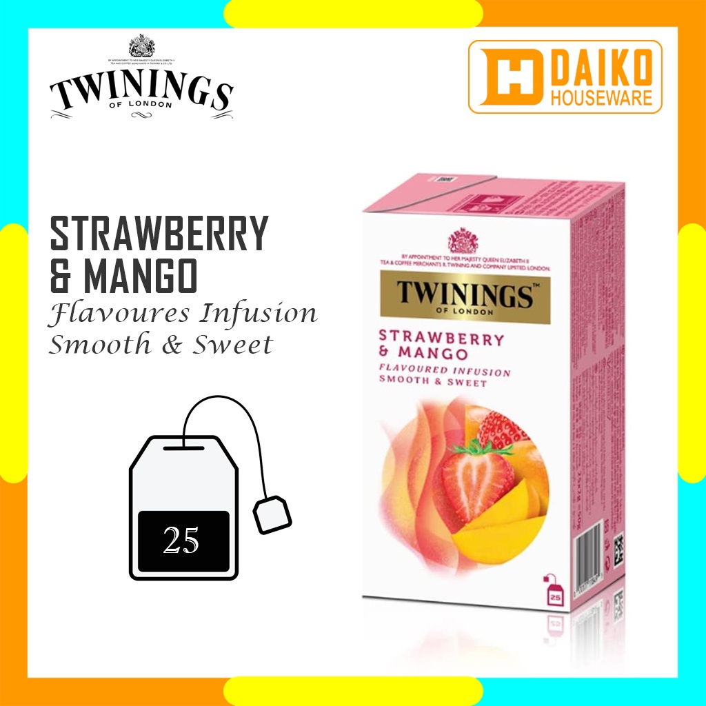 Teh Celup Twinings Strawberry &amp; Mango 25 x 2gr Flavoured Infusion Tea Teh Kantong Rasa Buah Strawberry &amp; Mangga