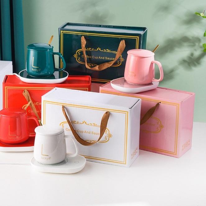 TERLARIS Hampers Gelas Set Pemanas Mug Set + Termostat Gift Set Mug Keramik