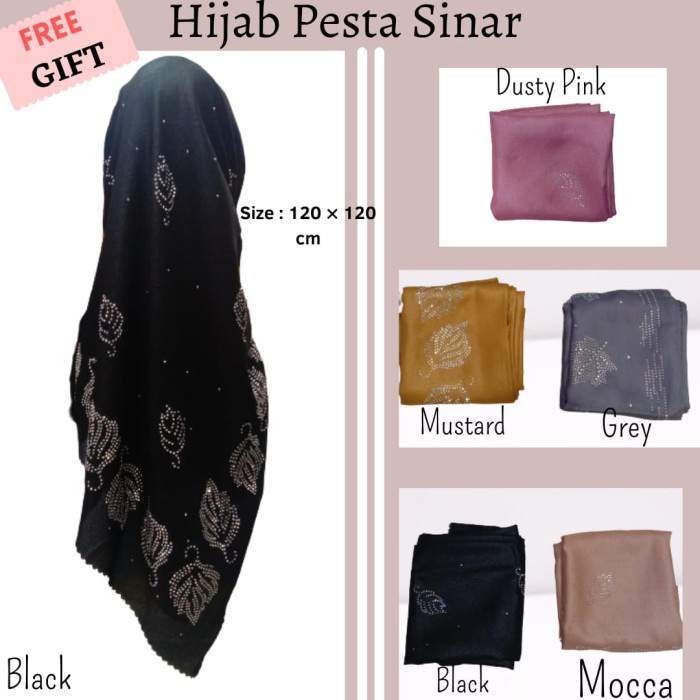 TERMURAH Hijab Segi Empat Payet - Jilbab Pesta - Hijab Swarovski - Hijab Mewah - Hitam, 120cm X 120c