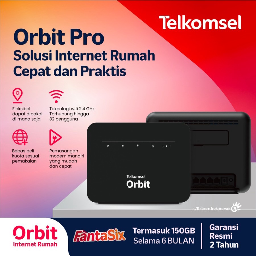 Telkomsel Orbit Pro Modem WiFi 4G High Speed Bonus Data 150GB 6 bln (25GB/bln) HKM281 LTE Cat 6 4x4 MIMO Garansi 24 bulan Support Wifi 5GHz K383