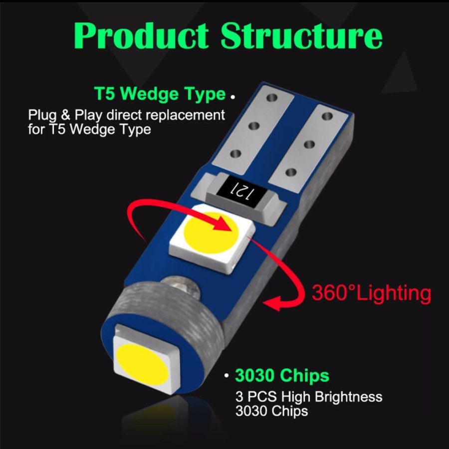 Lampu Led T5 Speedometer Dashboard Mobil Motor SMD 1210 3 Titik Mata