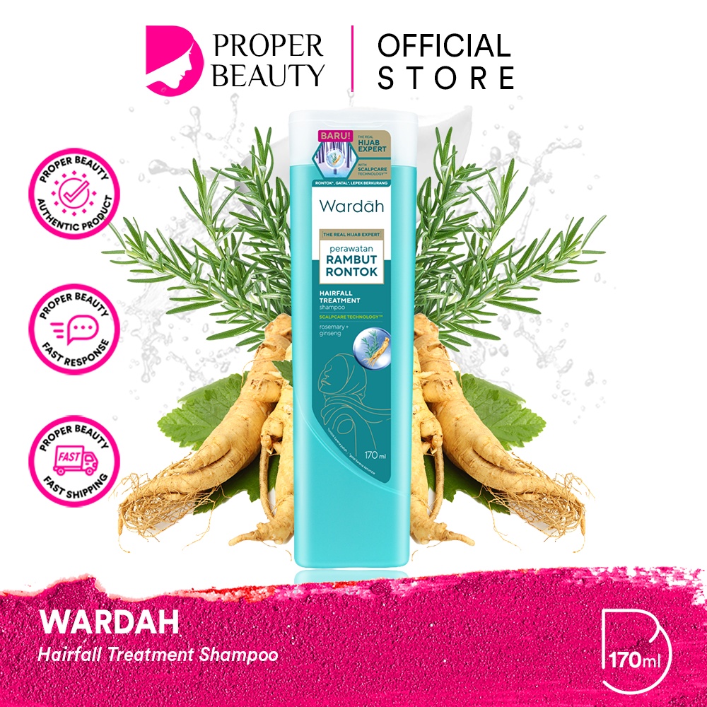 WARDAH Hairfall Treatment Shampoo Indonesia / Rambut 170ml / The Real Hijab Expert / Scalpcare Technology / Rosemary + Ginseng / Kulit Kepala Nutrisi Rontok Patah Bersih / Skincare Hair Care Conditioner Kondisioner / Anti Dandruff Daily Fresh Nutri Shine