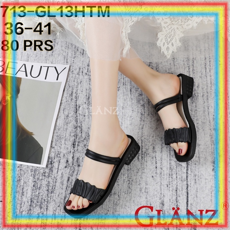 713GL13 Sandal Sepatu Wedges Wanita Glanzton Sendal Selop Cewek Wonderly Slop Jelly Karet Tali Kerut