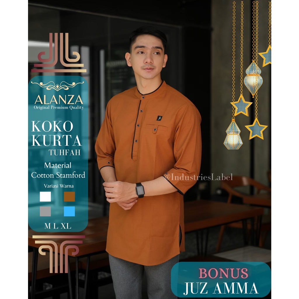 ALANZA kurta tuhfah lengan tiga perempat baju muslim pria koko pakistan lengan tiga perempat warna gold kode KFA 8769