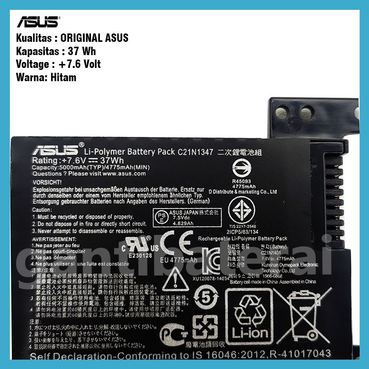 Original Baterai Laptop Asus X555Q X555QG C21N1347