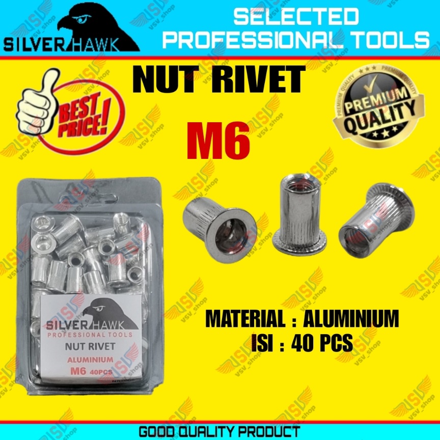 Rivet Nut M6 GALVANIS/STAINLESS STEEL/ALUMINIUM Mur Rivet Tanam Rifnut Nutsert