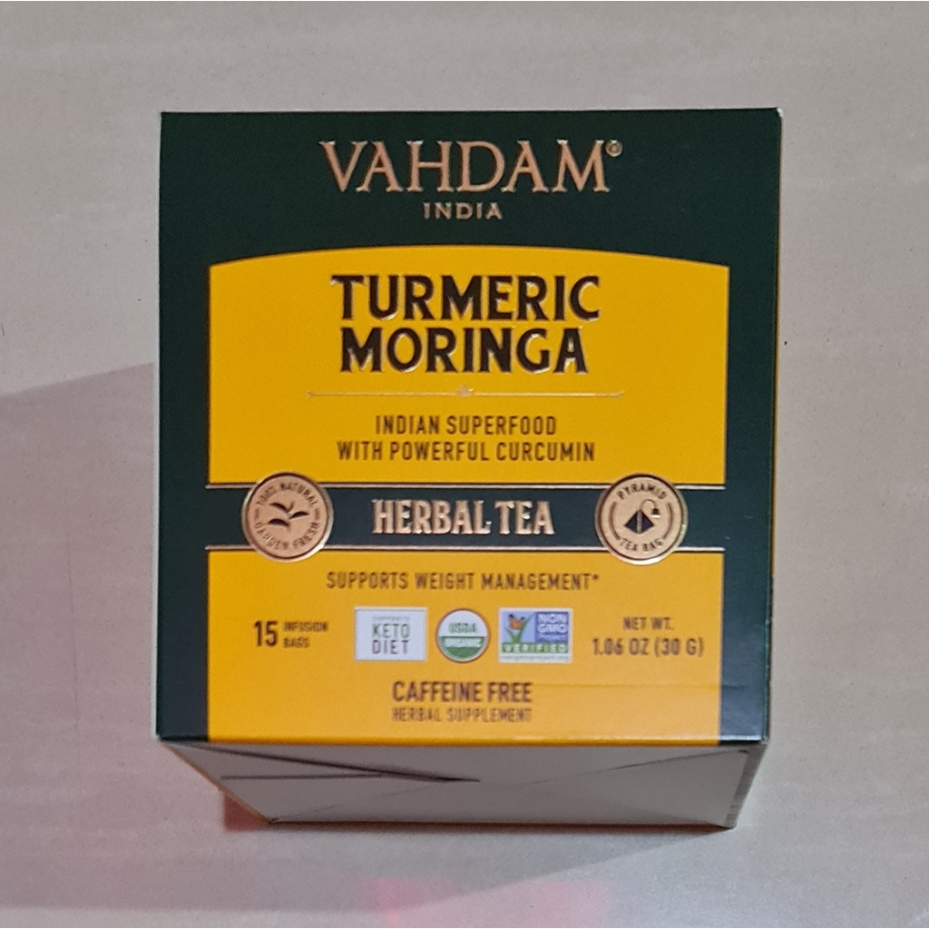 Vahdam Teas Turmeric Moringa Herbal Tea Caffeine Free 15 x 2 Gram