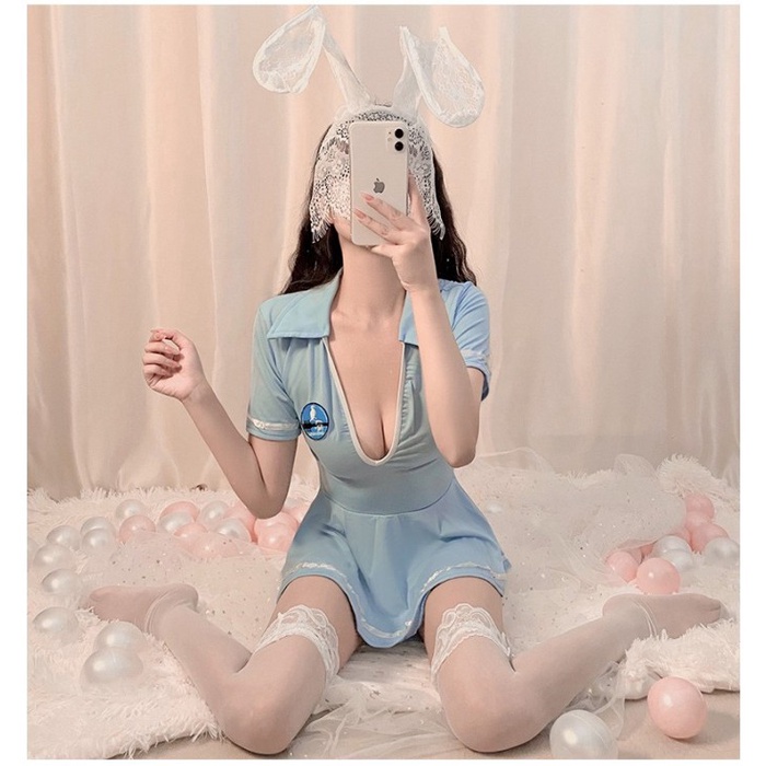 Blue Candy Hairband Cosplay Bunny Hat Wedding Veil Bando Kelinci Jwest 047