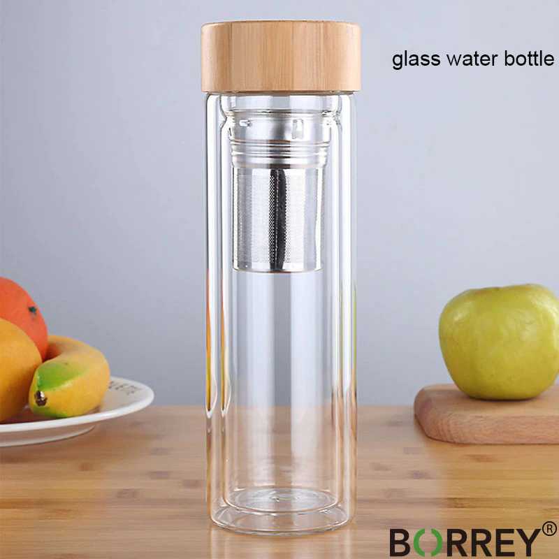 (BISA COD) FTIHSHP BORREY Botol Minum Kaca Tea Infuser Glass Bottle 330 ml - BR-029