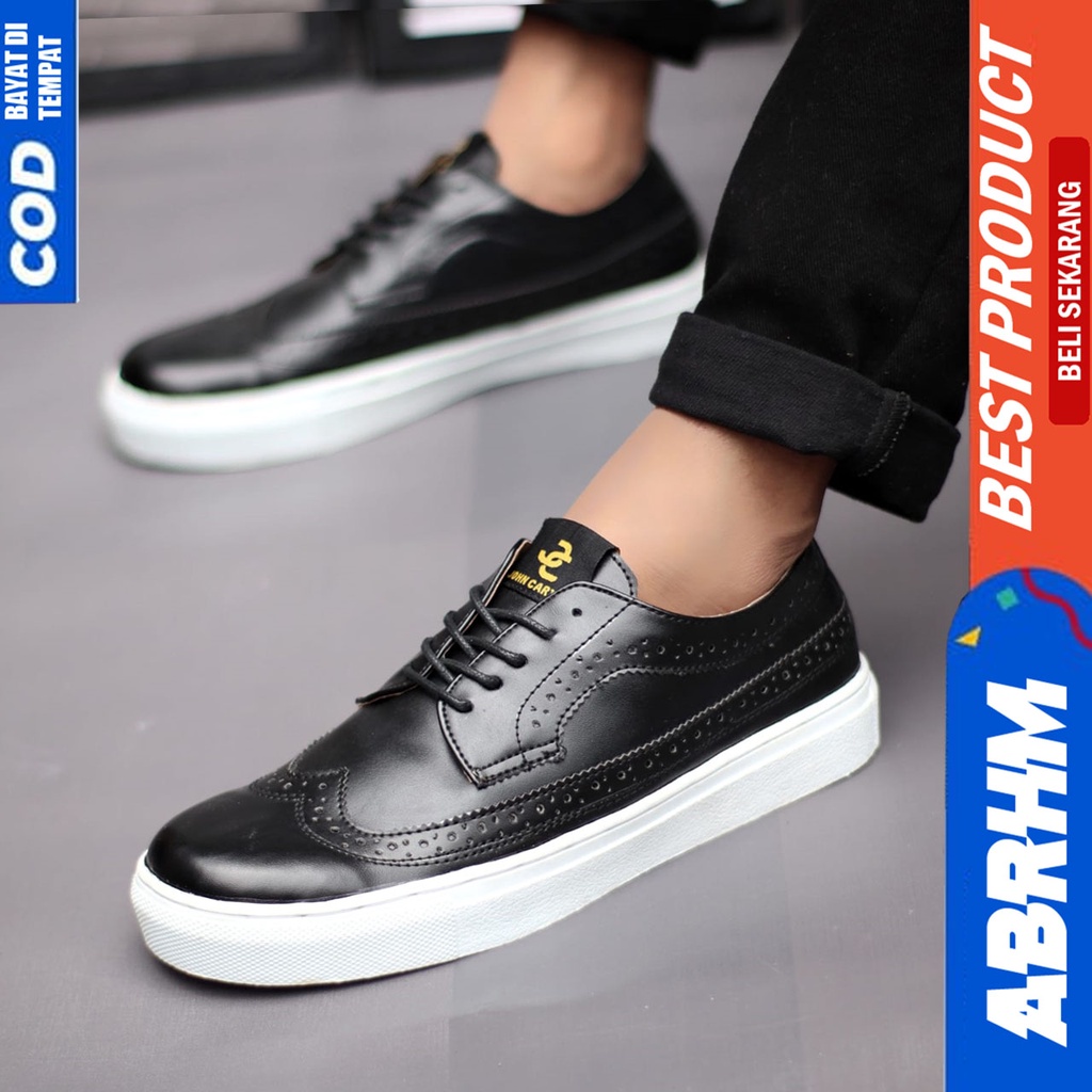 Sepatu Casual Sneakers Pria Hitam Kerja Kantor Abrhm Lonwing