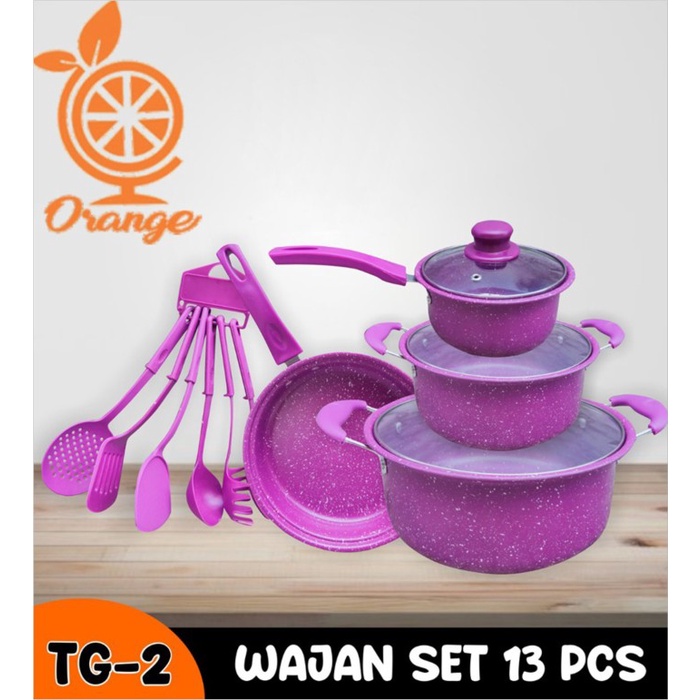 Terlaris Panci Set Teflon Marble 13 Pcs Cookware Set Tutup Kaca Merk Orange