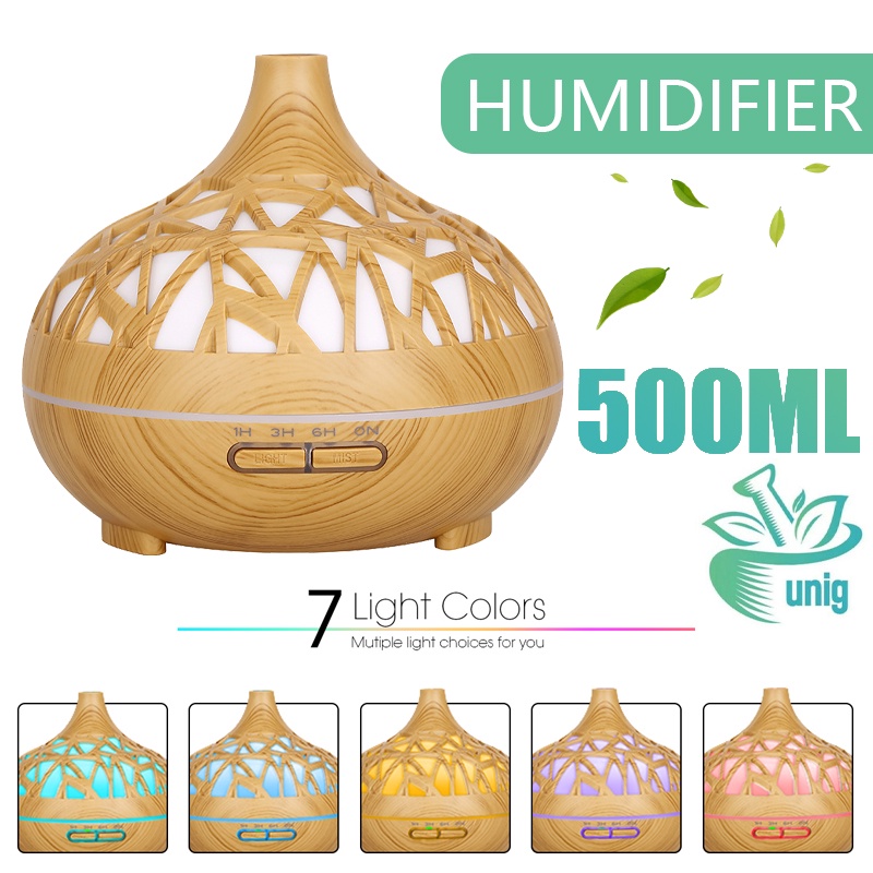 500ML Humidifier Diffuser Aromaterapi 7 Color LED Air Humidifier Pelembab Udara Essential Oil Aromatherapy