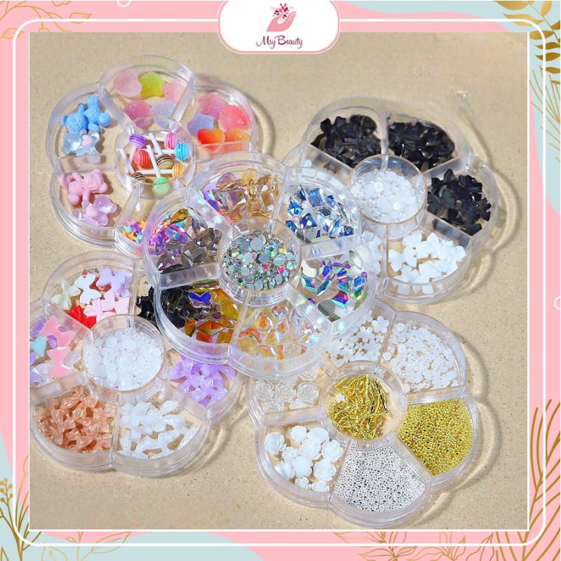 MSY HIASAN 7KOLOM  SMALL NAIL BOW RESIN 3D MIX NAILART RESIN MIX COLOR PEARL NAILART CHARMS GOLD HARDWARE