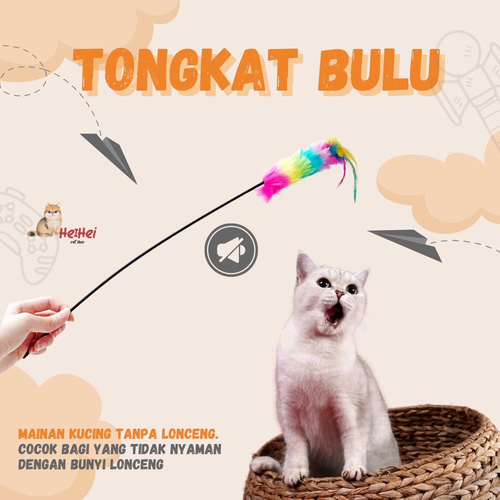 Cat Stick Toys Tongkat Bulu Kucing Tanpa Bunyi Lonceng/Bel/Kerincing- Mainan Kucing Kitten