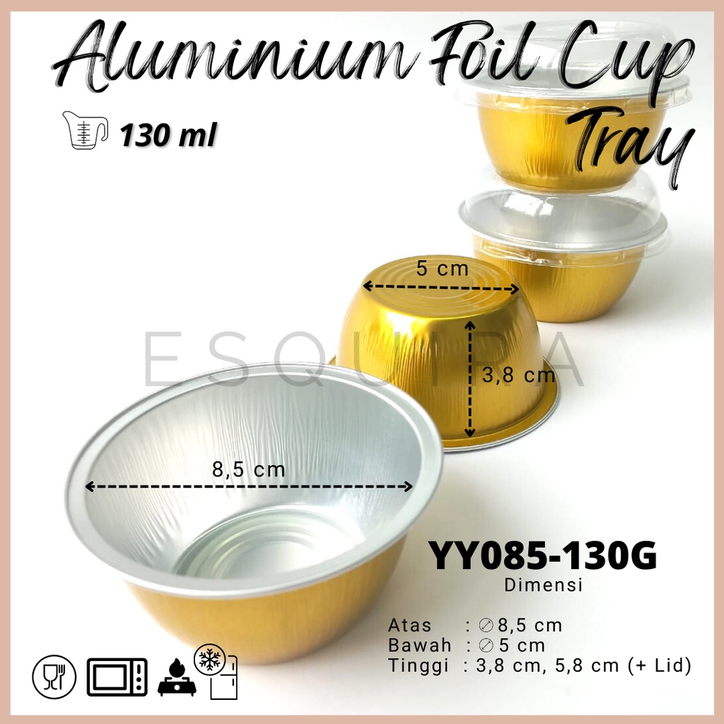Aluminium Foil Cup Tray Gold + Pet Lid / 10 PCS / YY085-130G